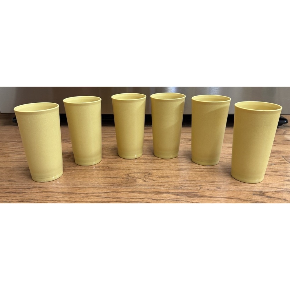 Lot‎ of 6 Vintage Tupperware Harvest Gold Stackable Tumblers Cups 12 oz #873